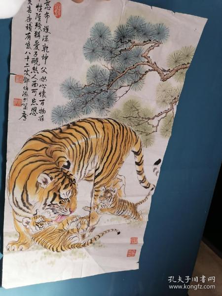 丁亥年八十二叟邓伯海 画虎,尺寸约100×53