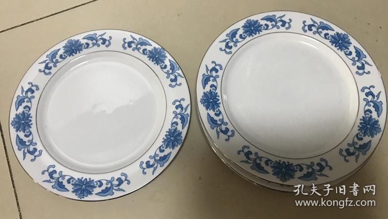 八十年代唐山老瓷器白玉瓷厂贴花描银边老餐具36头瓷盘瓷碗一套