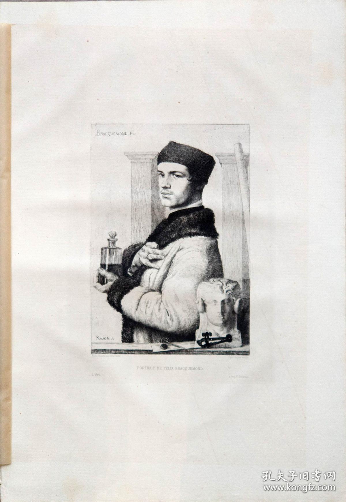 大英博物馆藏画1879年法国蚀刻铜版画布拉克蒙德自画像法国画家蚀刻家