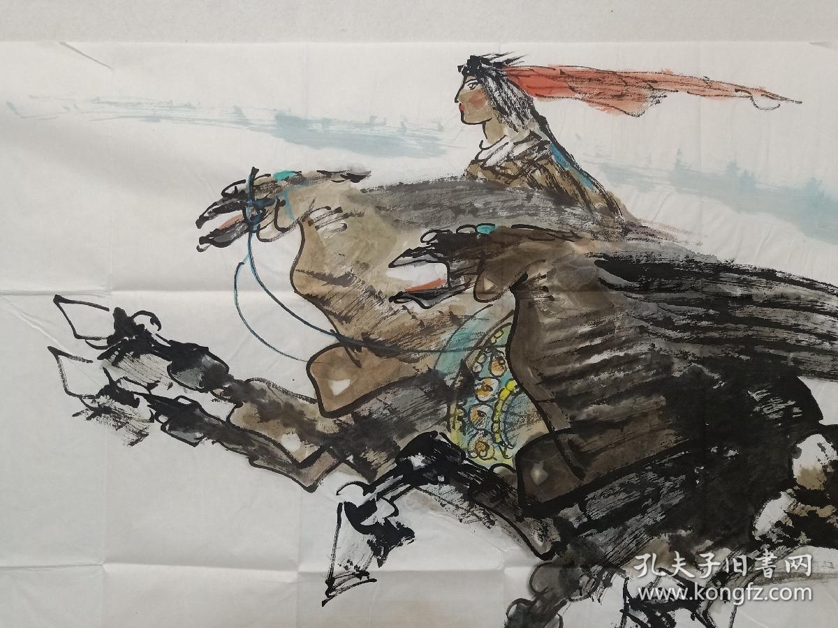 内蒙古美术馆馆长,内蒙古著名画家关麟英四尺整纸《春风得意》国画一