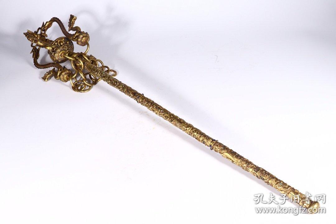 铜鎏金大日如来法杖 尺寸:高85cm宽13.
