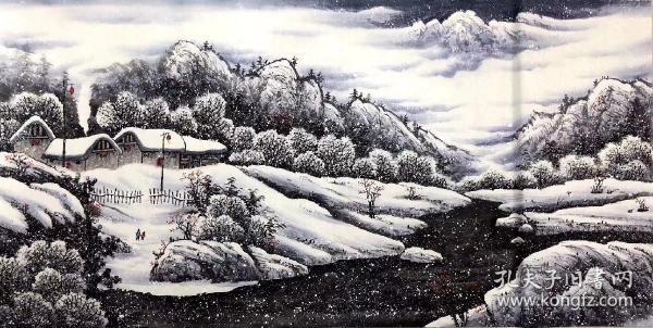 古丰国画作品四尺北国风光尺寸约136x68厘米 3