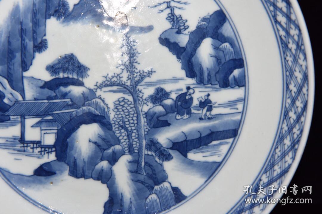 清康熙青花山水人物故事纹盘