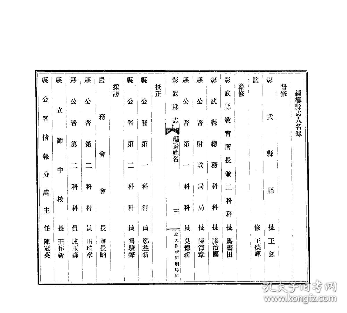 【复印件】彰武县志(铅印本 民国二十二年[1933 四卷首一卷 王恕修