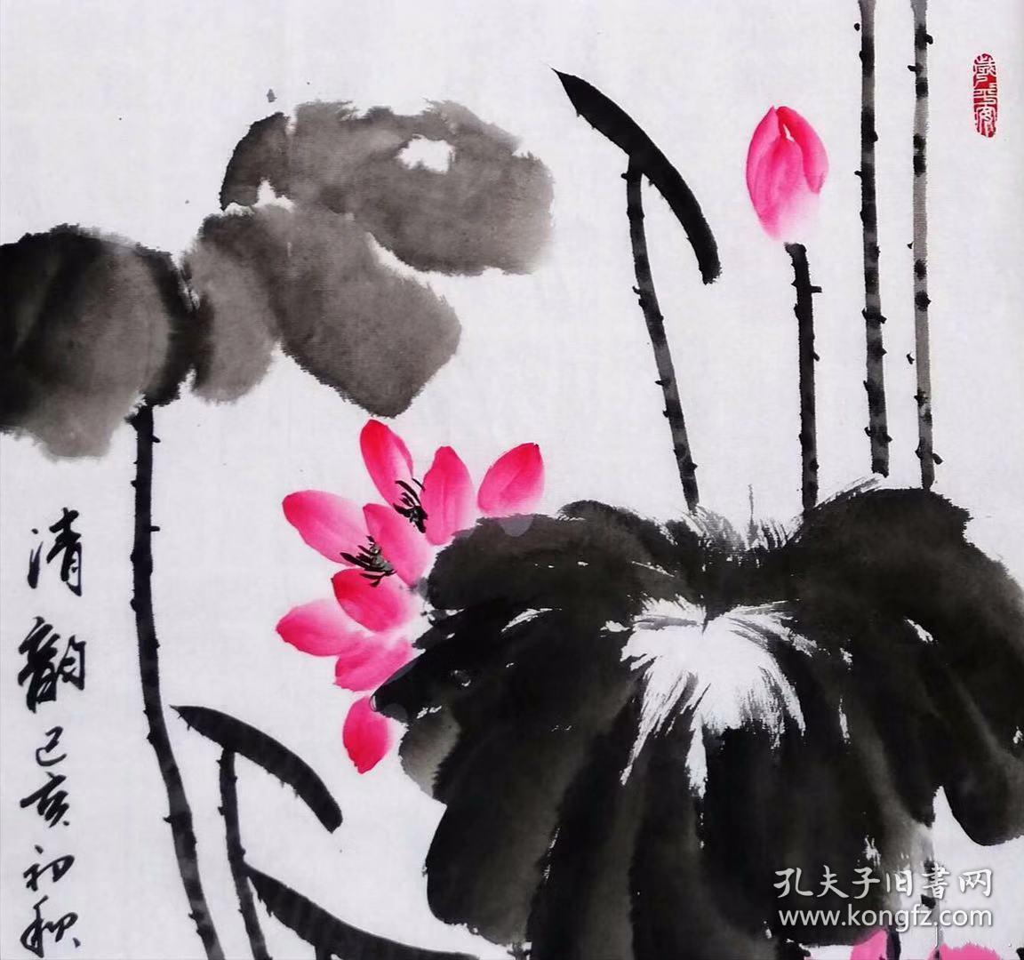中美协分会海南省美协会员赵仁寿花鸟画保真国画精品荷塘清韵荷花图