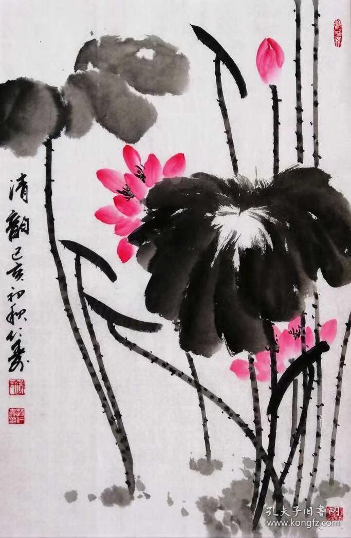 中美协分会海南省美协会员 赵仁寿 花鸟画保真国画精品 荷塘清韵荷花