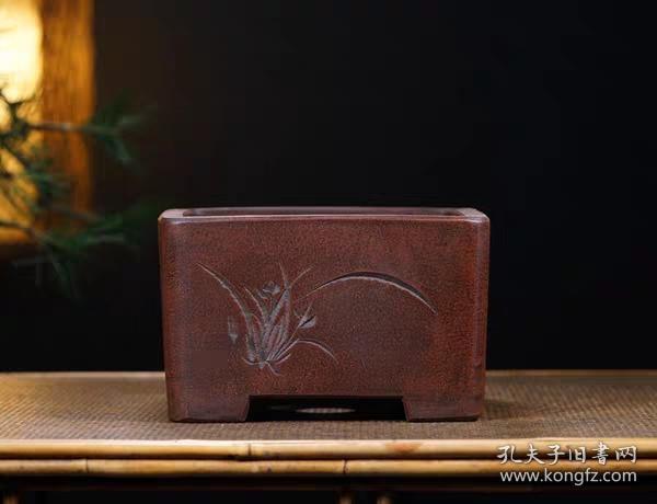 紫砂老花盆民国精品早期台湾回流老物件铁画轩正四方兰花菖蒲景观