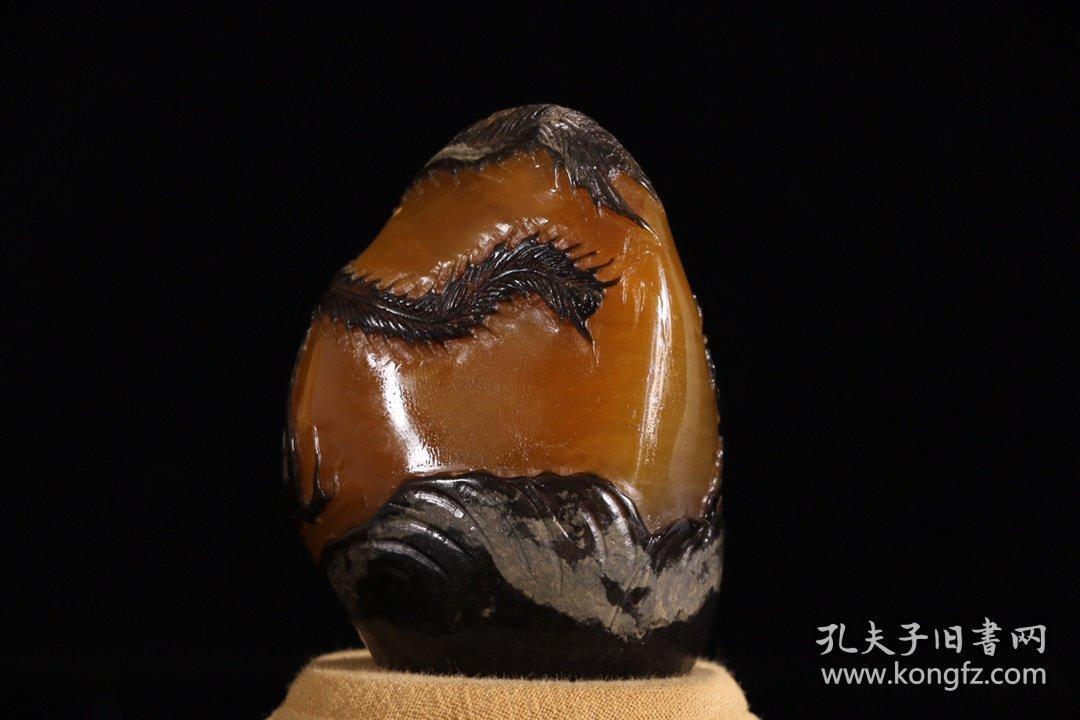 旧藏 田黄乌鸦皮雕"凤舞九天"摆件