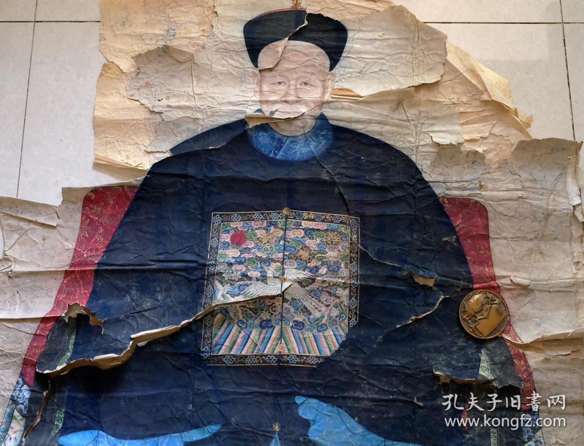 清代中期 五品官员及命妇祖先肖像画一对 描绘细致 尺寸巨大 品相极好