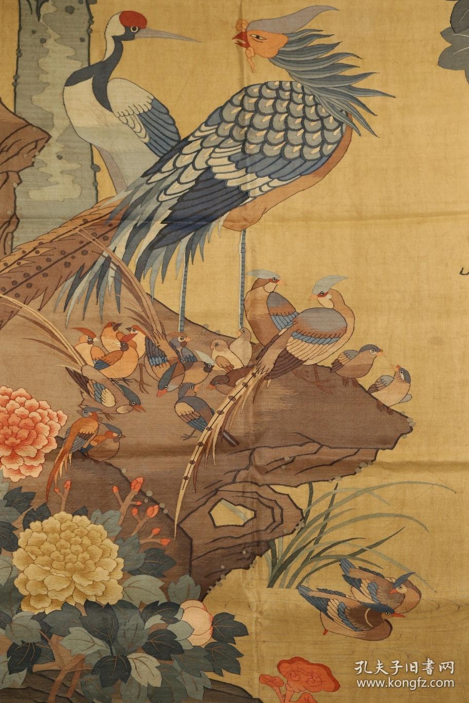清代,老缂丝"百鸟朝凤"图