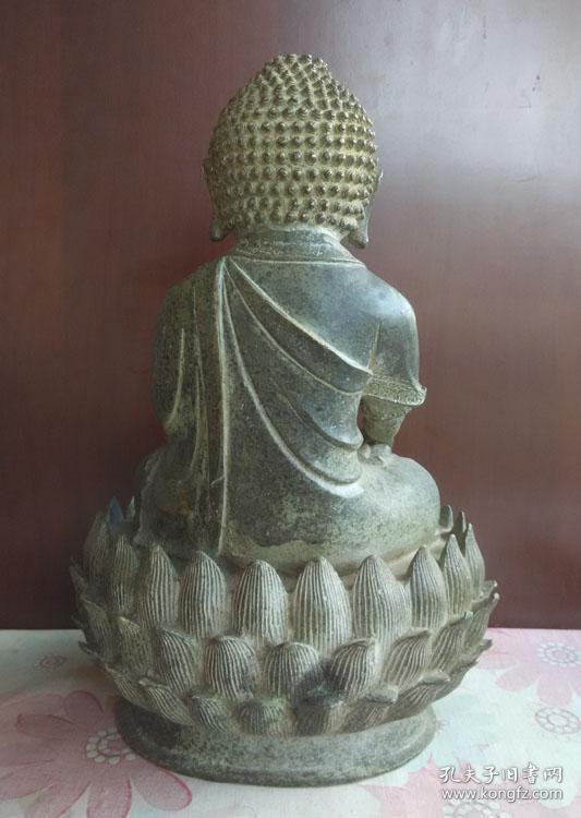 重10斤的老包浆莲花座铜佛像4328