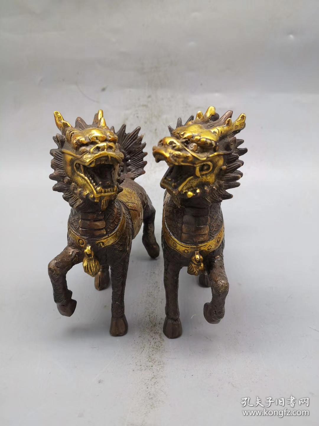 鎏金麒麟摆件一对