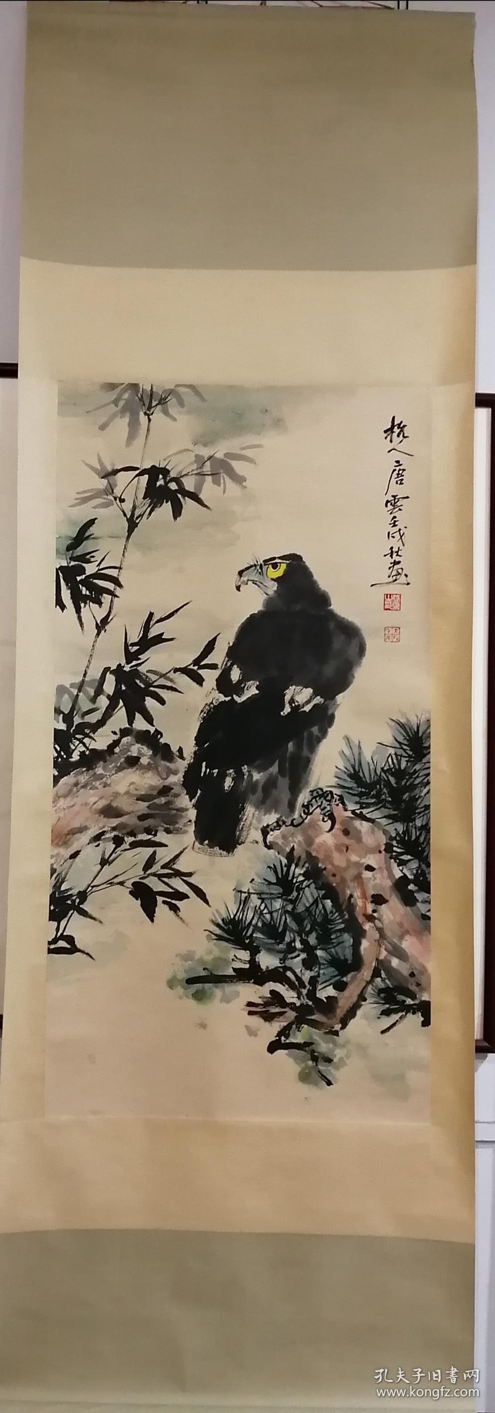 唐云花鸟画立轴,包手绘,原装老裱.工艺品.