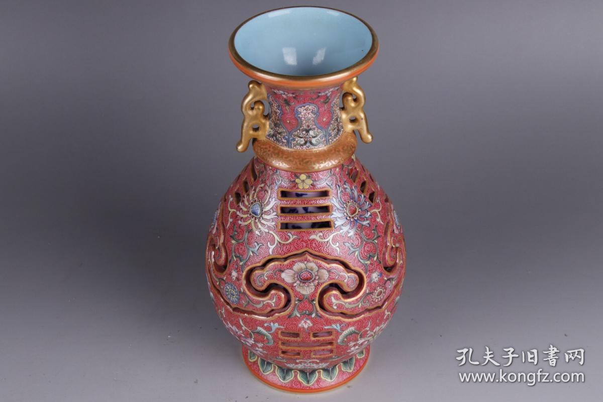 清乾隆黄地珐琅彩轧道花卉纹交泰瓶转心瓶(该商品标价非实价,若有意
