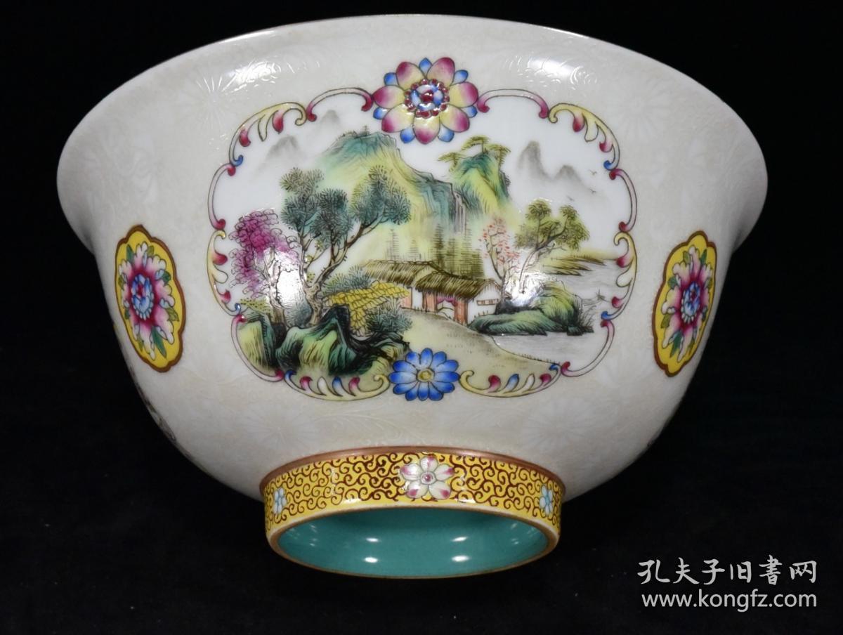 老瓷器秒杀清代乾隆珐琅彩描金开窗山水碗