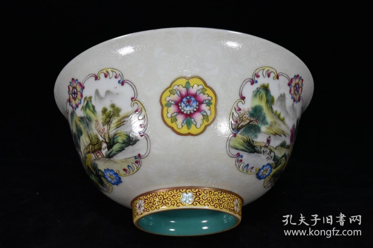 老瓷器秒杀清代乾隆珐琅彩描金开窗山水碗