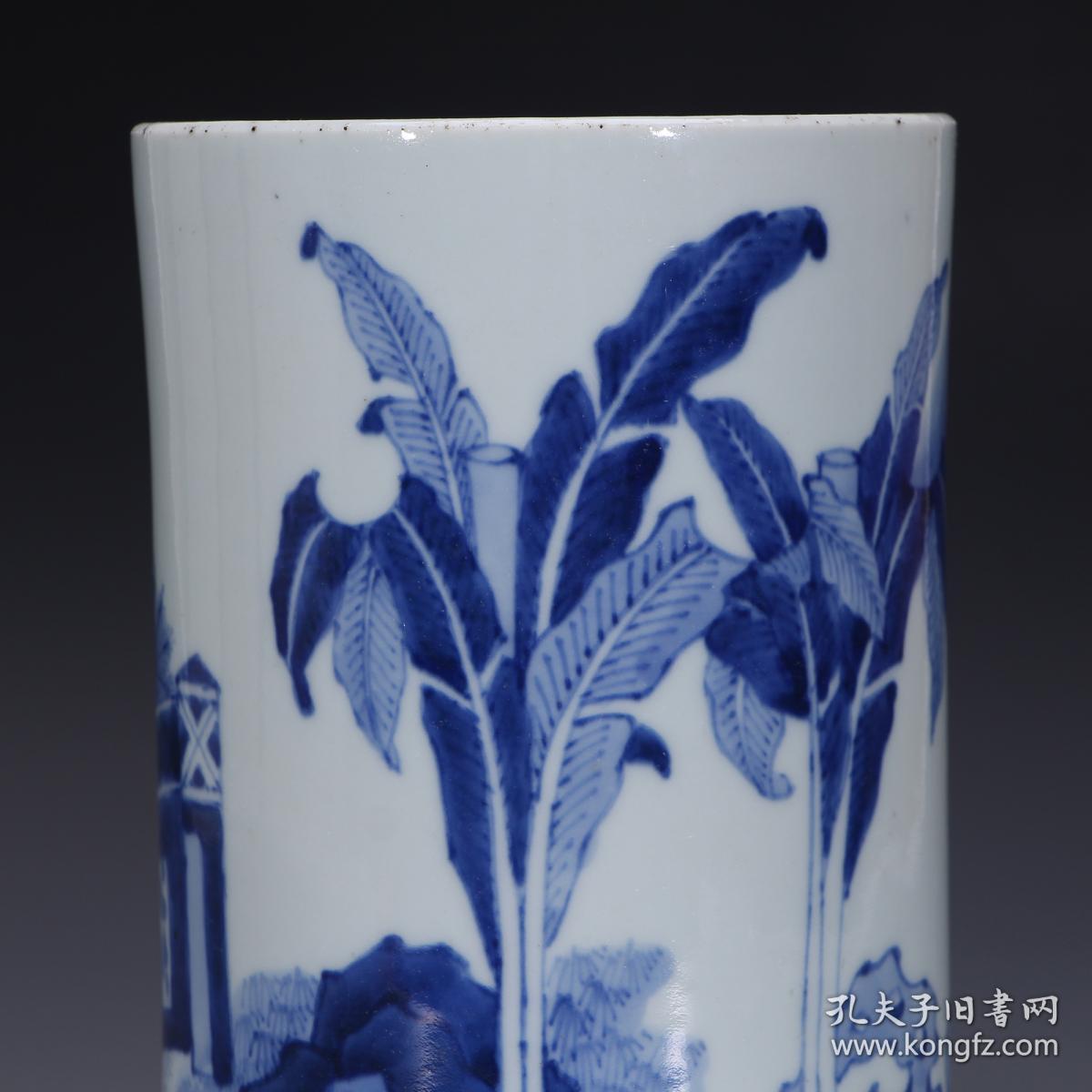 清代顺治青花麒麟纹笔筒