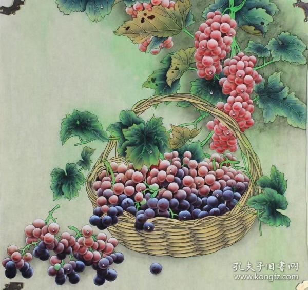 工笔画四尺斗方,葡萄,尺寸68 68厘米,2