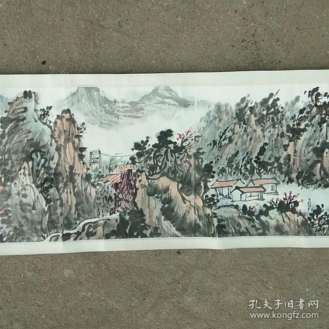 安徽歙县著名画家(程啸天)国画山水手卷,原装原裱