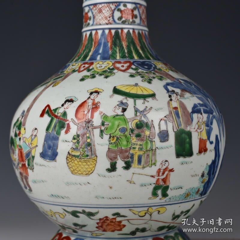 明万历五彩人物瓶 古玩花瓶古董古瓷器藏品规格;厘米40*22