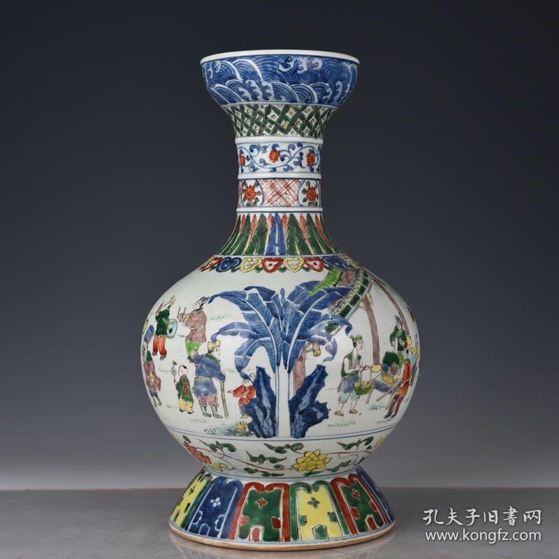 明万历五彩人物瓶 古玩花瓶古董古瓷器藏品规格;厘米40*22