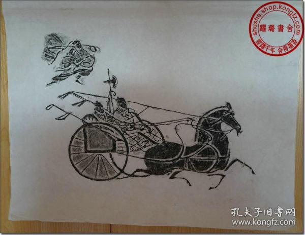 【汉代画像石拓片:车马出行图】,汉代原石早期手工拓印.