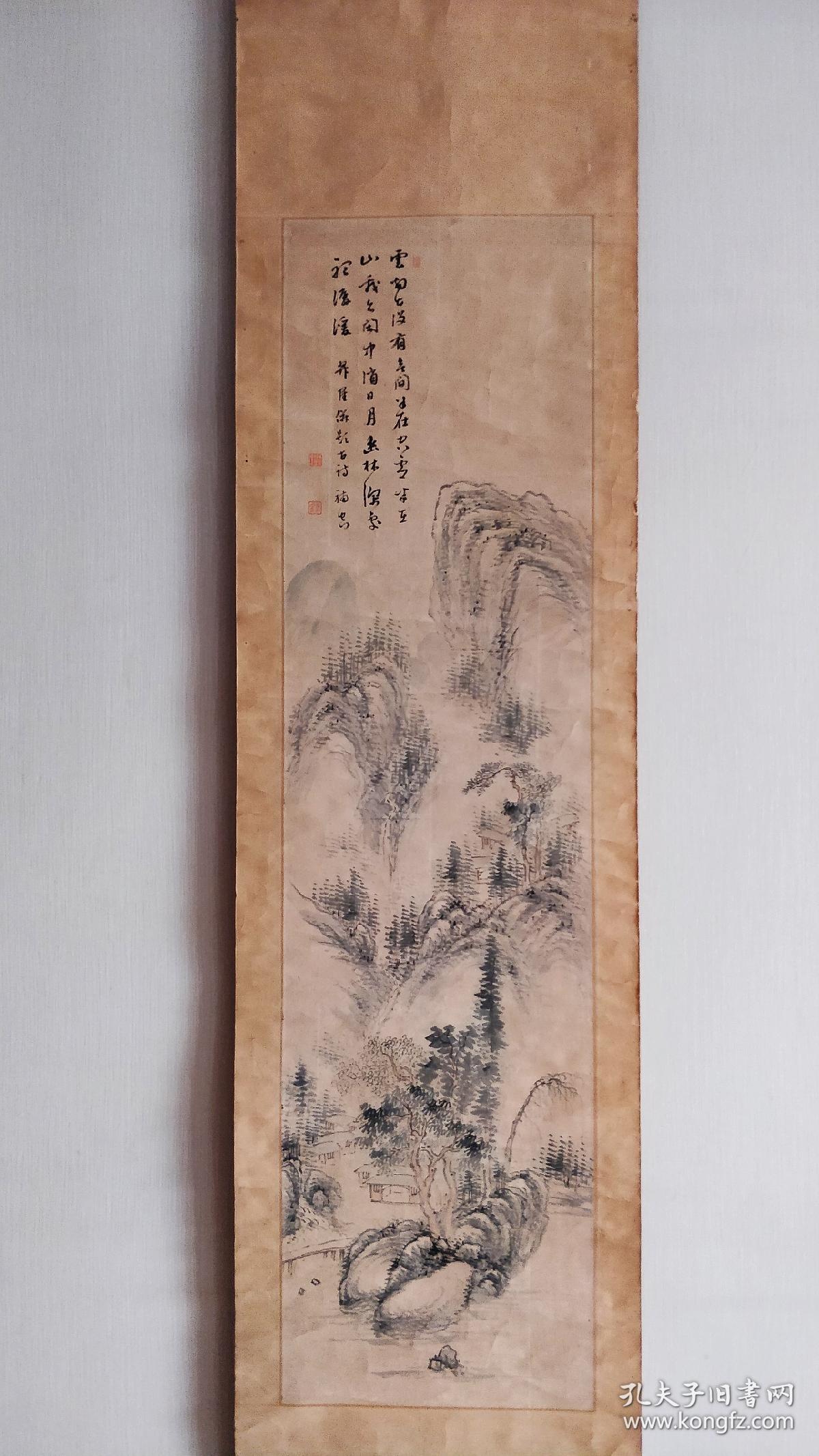 清代画家刘友鹤浅绛山水条幅