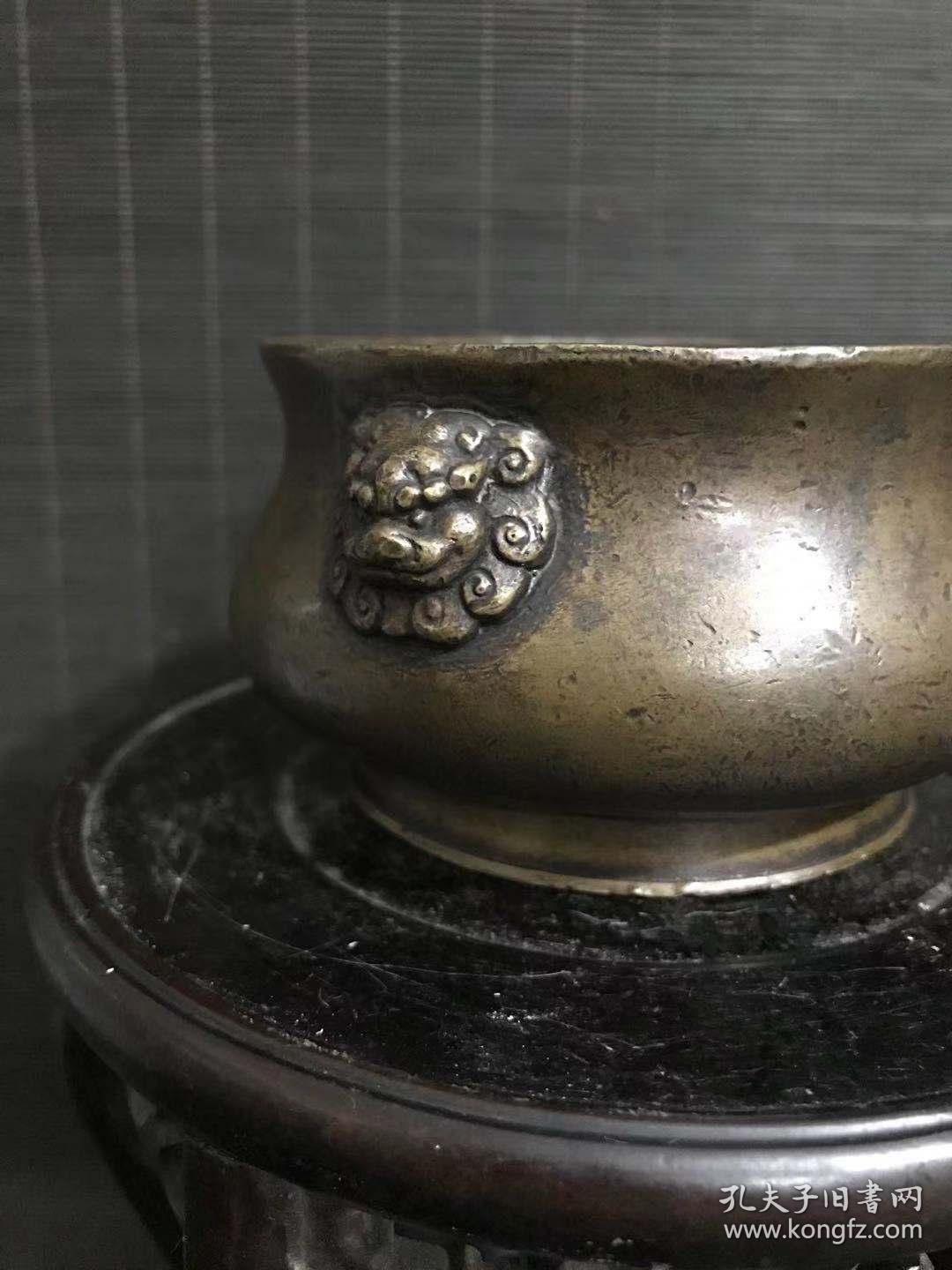 清代传世宣德年制款狮耳铜香炉,包浆熟美,内膛干净,底