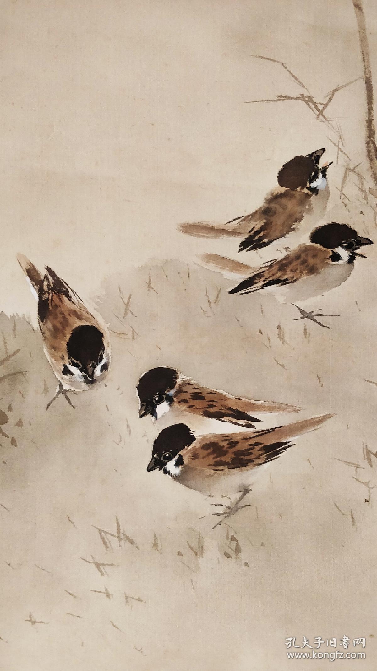 民国时期画家高凤作品《雪地上的麻雀》