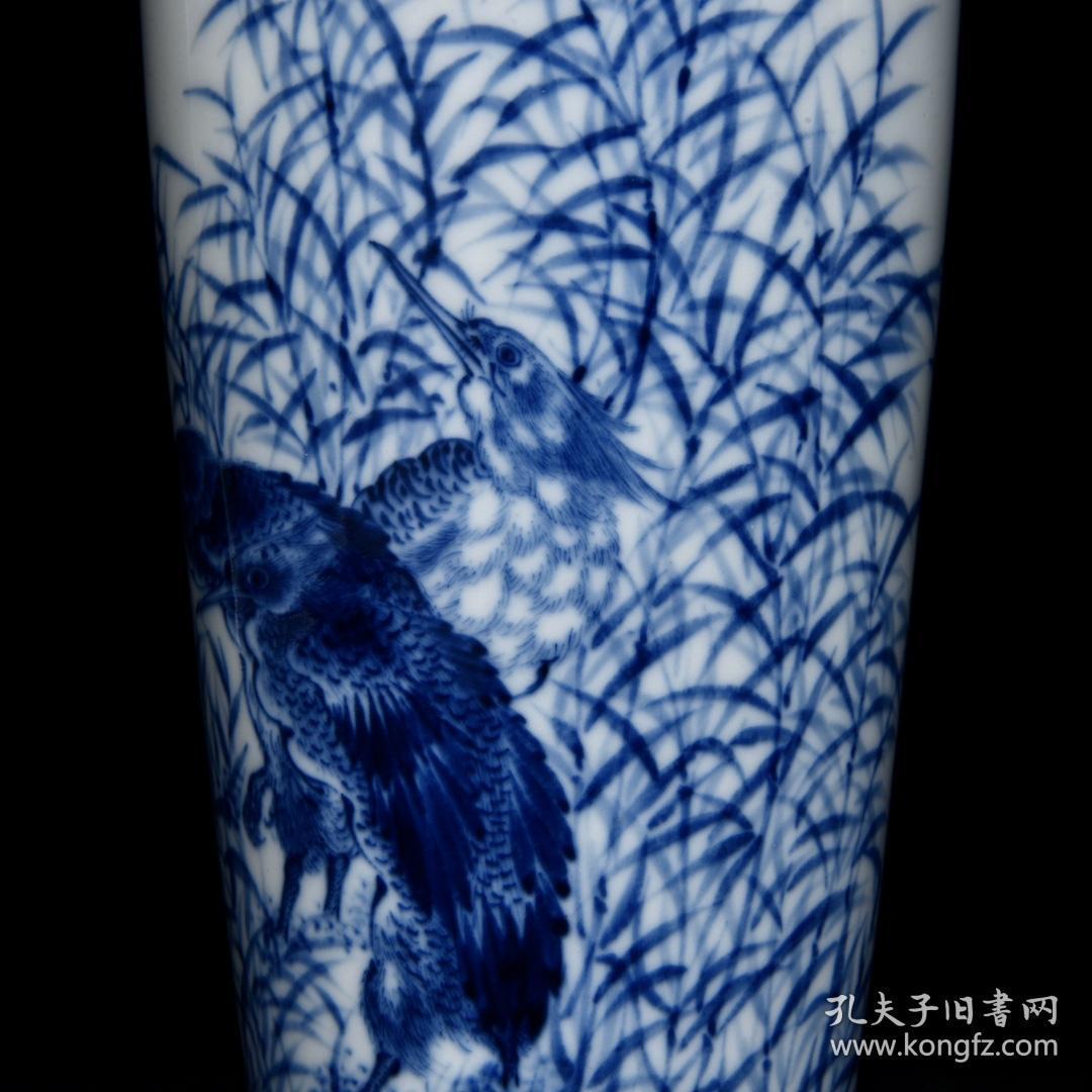 民国王步作青花芦雁图萝卜瓶