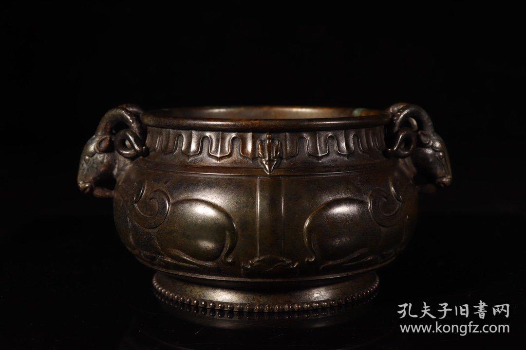 清代,铜胎羊首炉