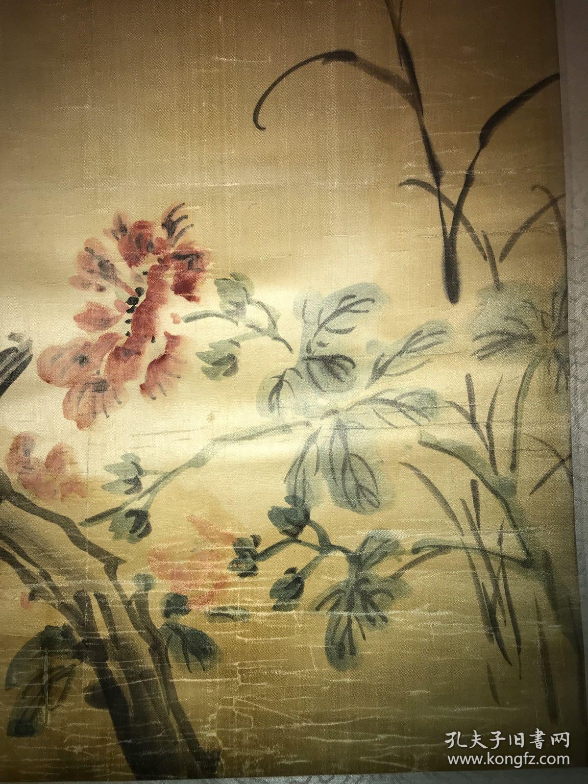 晚清民国著名无锡籍海派画家胡汀鹭绫本花鸟立轴98*40 胡汀鹭(1884
