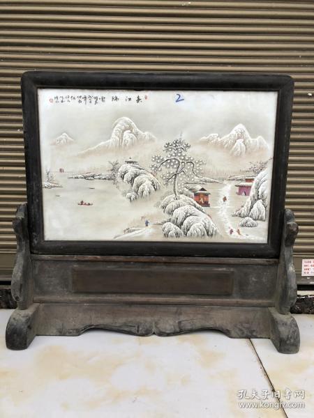 老框雪景瓷板画插屏