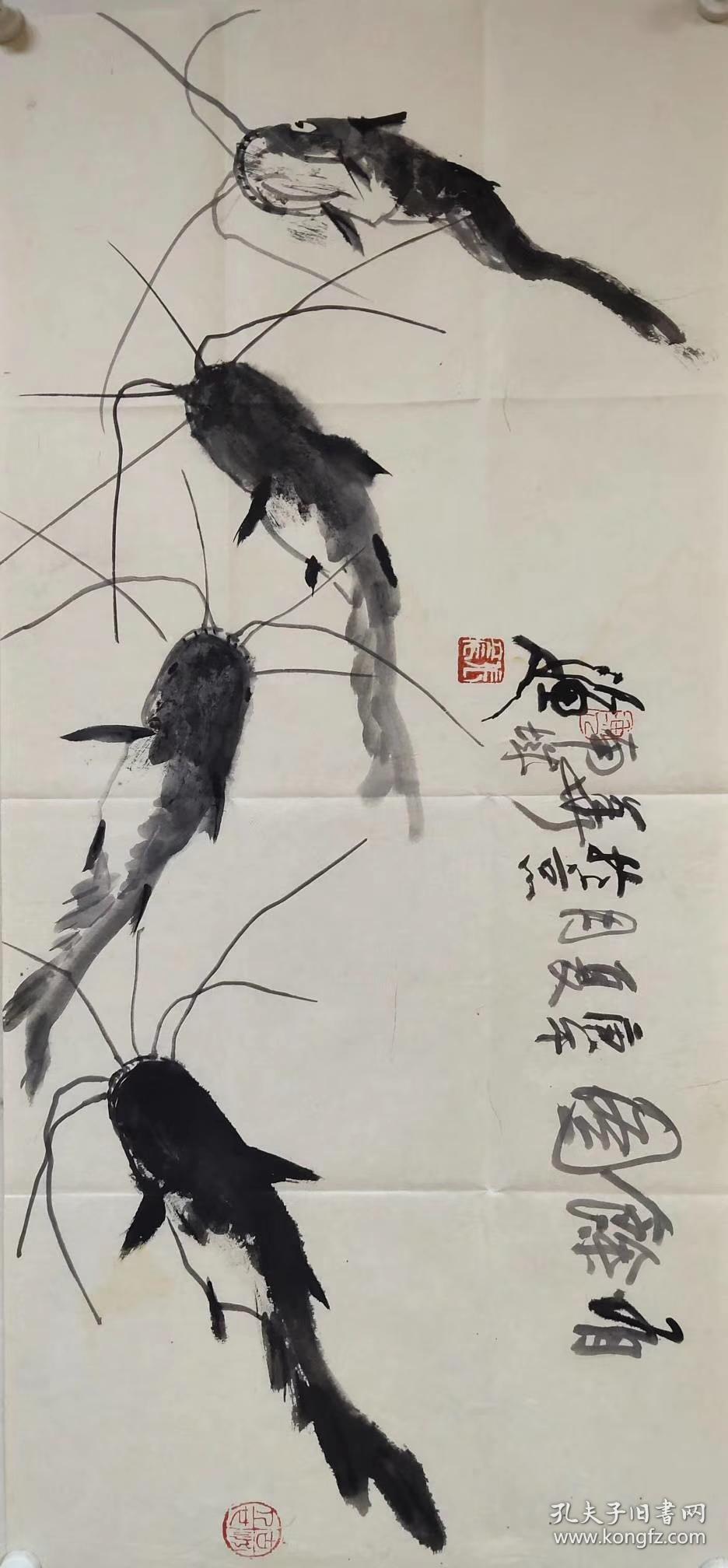 【张立辰】早期大写意花鸟画《有鱼图》一幅,45厘米//96厘米,自然老旧