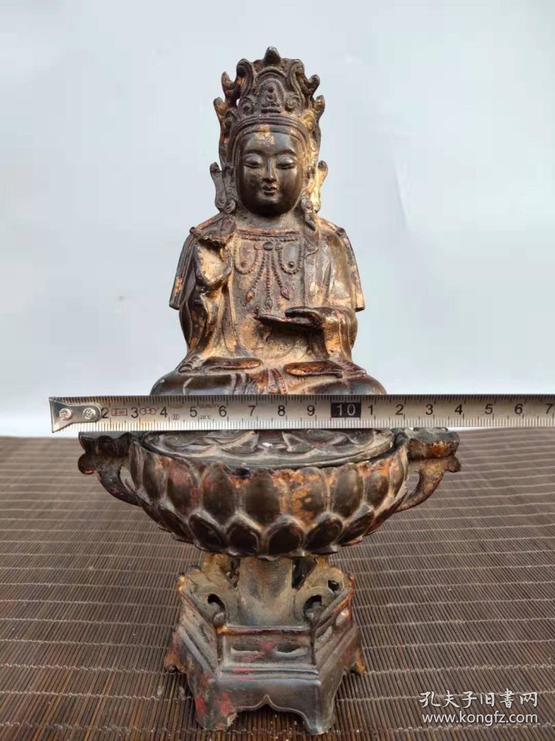 古玩收藏旧藏老铜胎佛像莲花座两体度母藏佛一尊恭请供奉佛像摆件