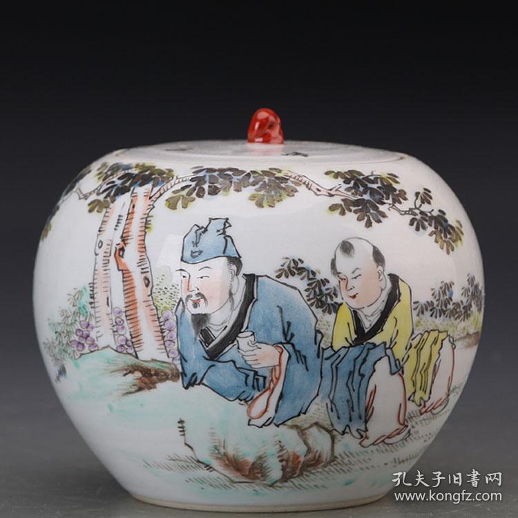民国浅绛彩名家俞子明玉川品茶纹
