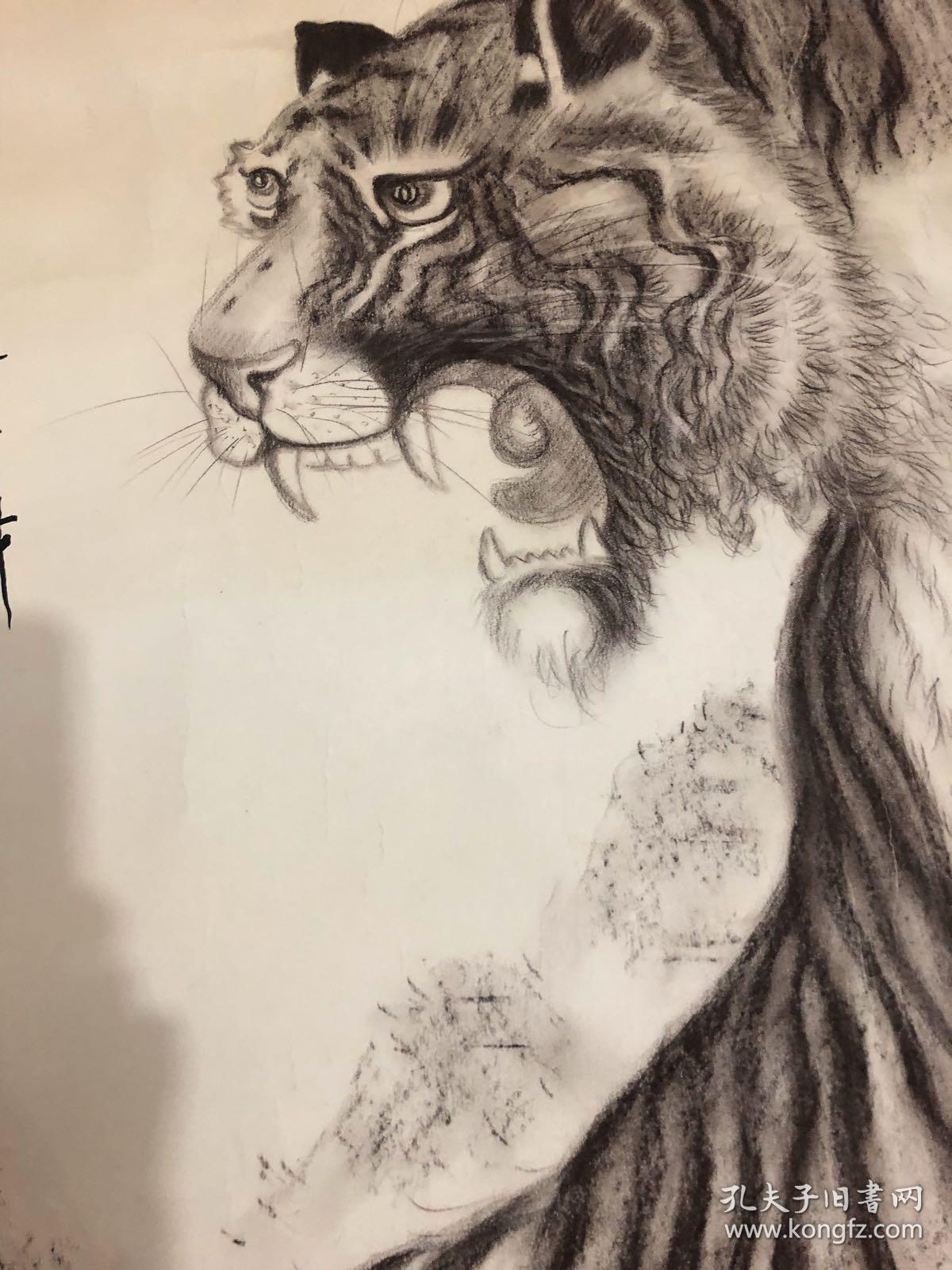 手绘真迹,喜欢的可以下单,不还价,收藏潜力巨大,老虎手绘猛虎咆哮画