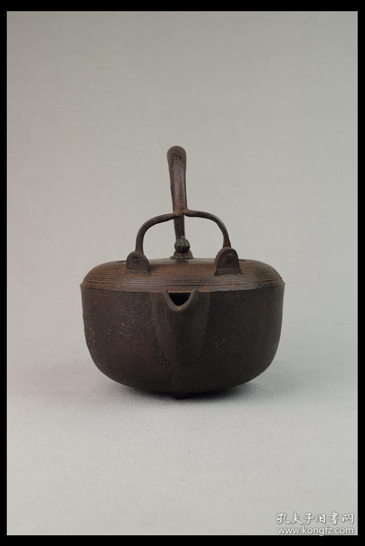 日本古董南部铁器铁瓶茶具茶道茶壶收藏品老铁壶喜鹊登梅花鸟纹饰
