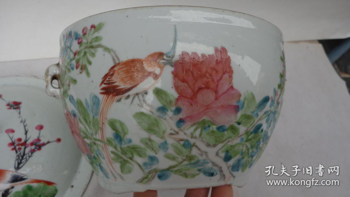 光绪浅绛彩如意轩作富贵白头花鸟粥罐