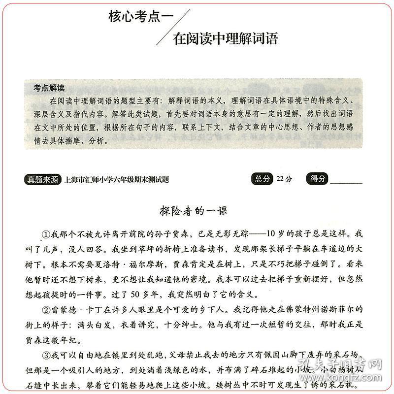 小学6年级语文阅读理解专项训练书考试真题分类突破训练练习题68所