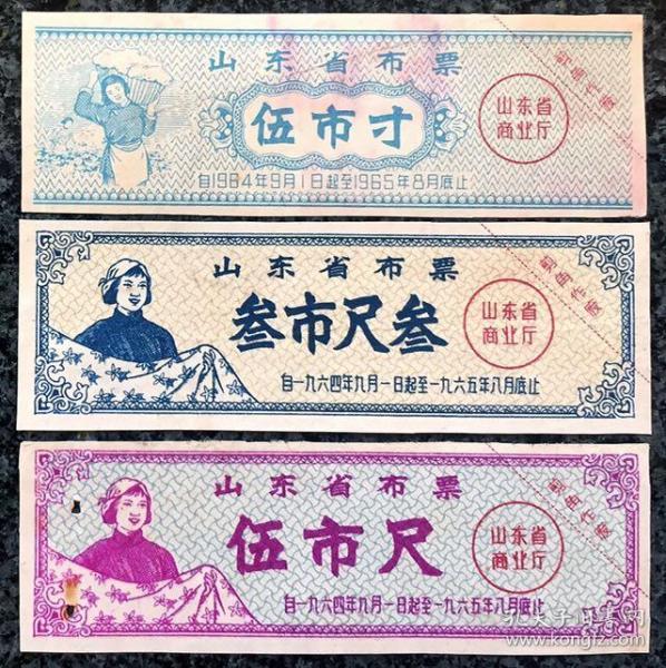 山东省布票1964.9-1965.8三种,共3枚