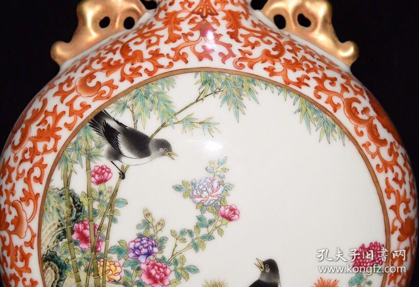 清乾隆珐琅彩矾红釉珐琅彩花鸟纹扁瓶尺寸36*28厘米