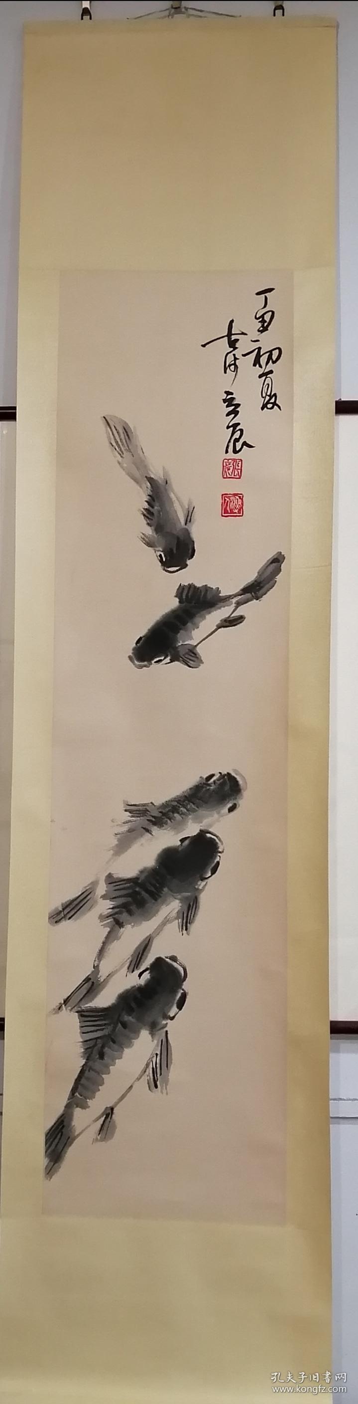 张立辰花鸟画立轴,包手绘,原装老裱.工艺品.