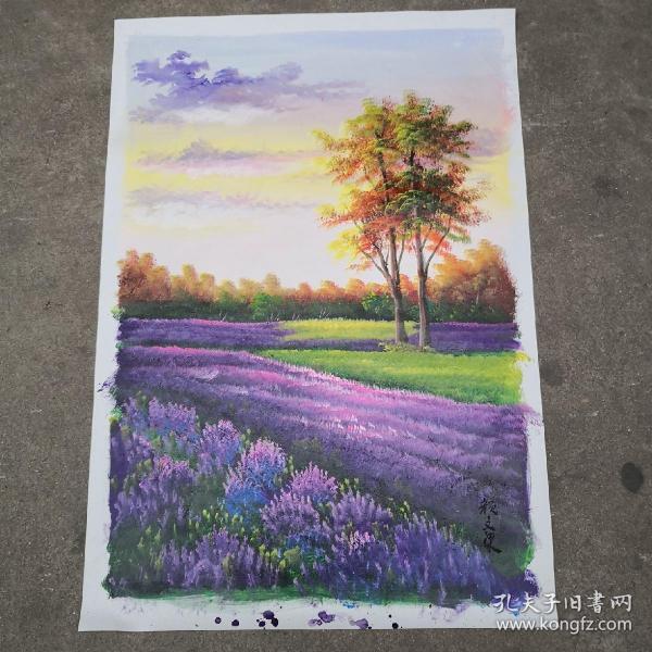 手绘油画薰衣草风景画