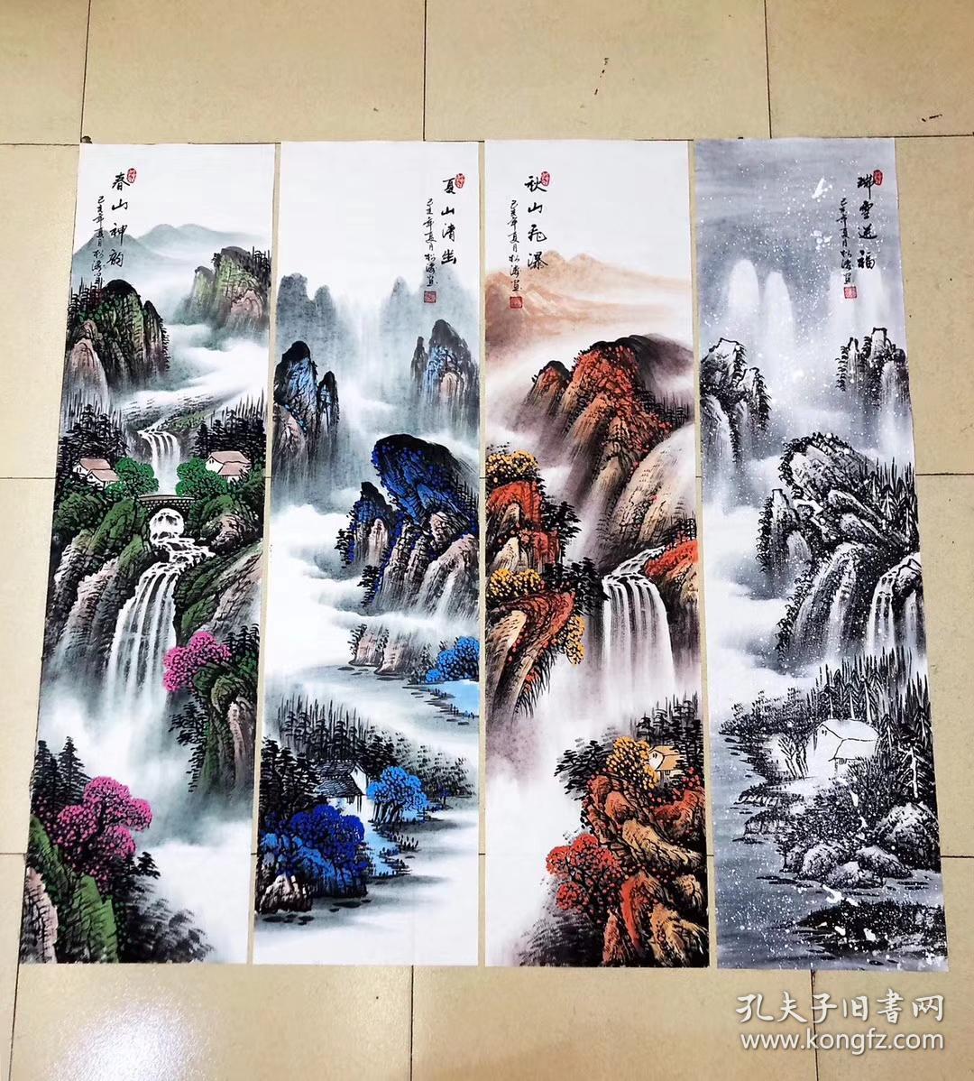 曾松涛老师四条屏四季山水画春夏秋冬140厘米*35厘米*