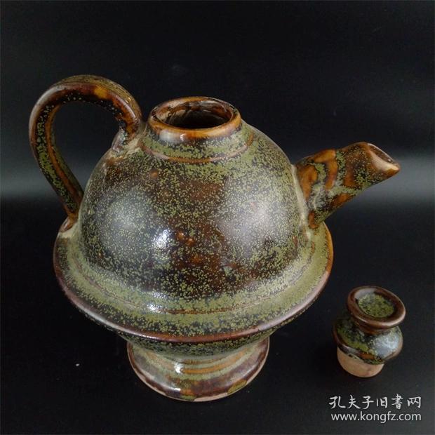宋代越窑茶叶末釉酒壶茶壶做旧仿出土古瓷器古玩古董收藏摆件