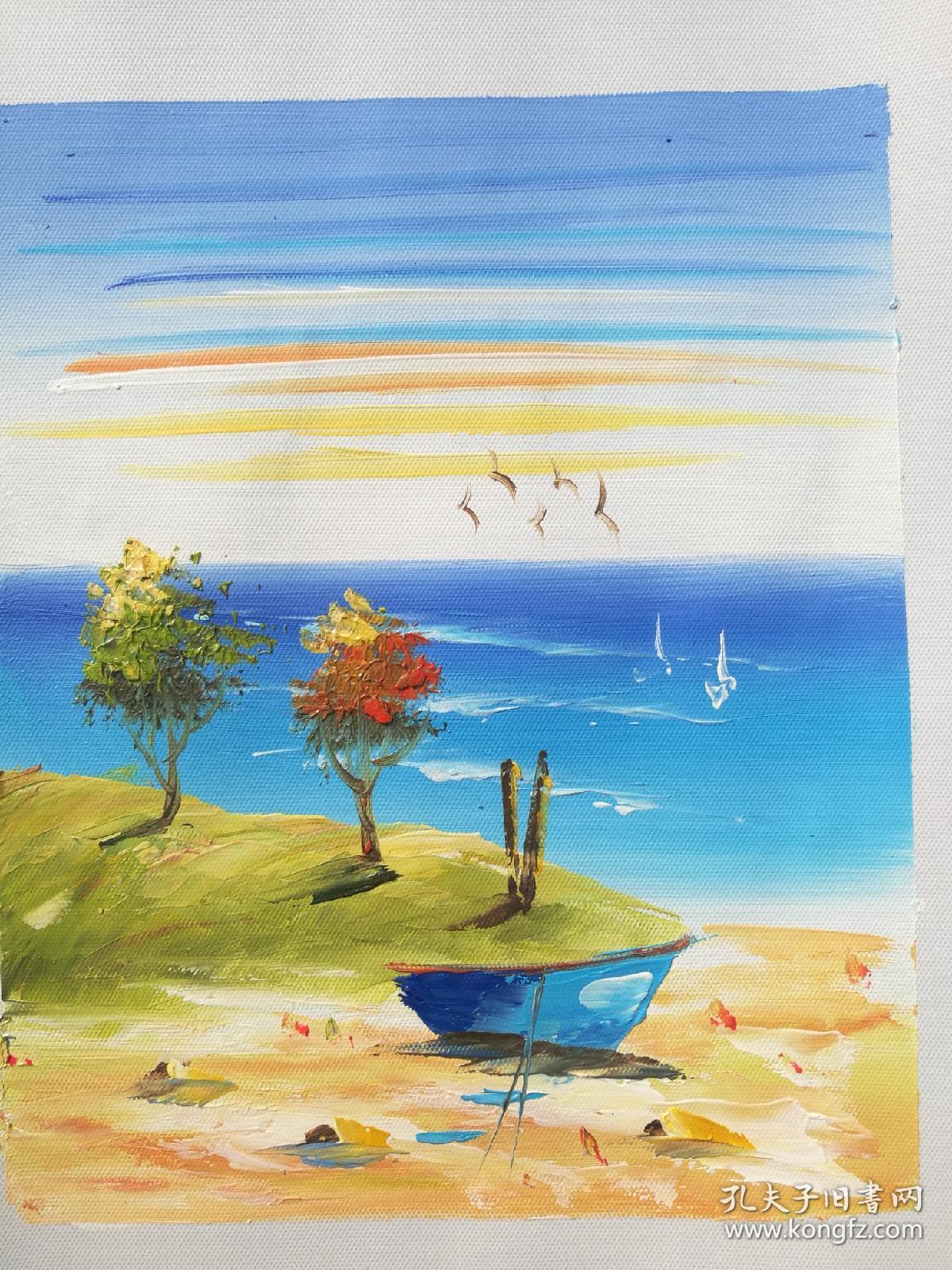 油画风景画大海海景一帆风顺