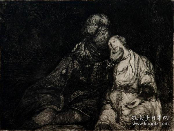 高档精品版画1883年德国艺术大师系列蚀刻铜版画犹大和他玛荷兰画家