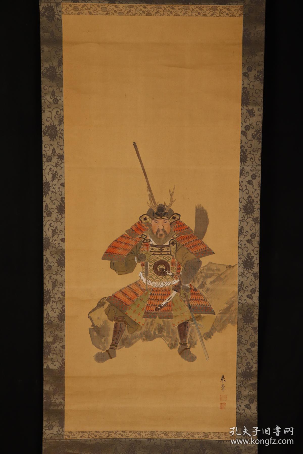 圆山派著名画家 中岛来章(1796-1871) 绢本 幕府将军人物图 ,日本回流
