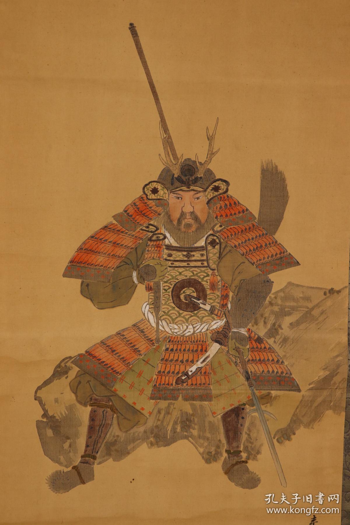 圆山派著名画家 中岛来章(1796-1871) 绢本 幕府将军人物图 ,日本回流